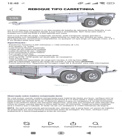 Projeto em PDF de Carretinha Reboque para Serralheria