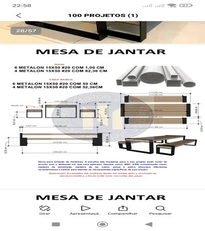 Projeto em PDF de Mesa de Jantar Estilo Industrial