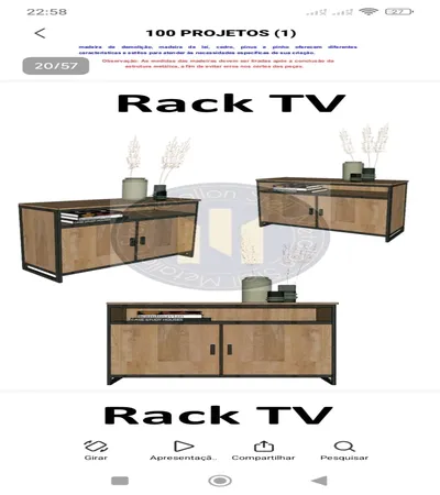 Projeto em PDF de Rack para TV em Metalon e Madeira